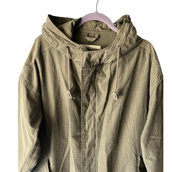 Eddie Bauer Hooded Striped Spring Fall Cotton Nylon Utility Rain Jacket M Green - Picture 2 of 10